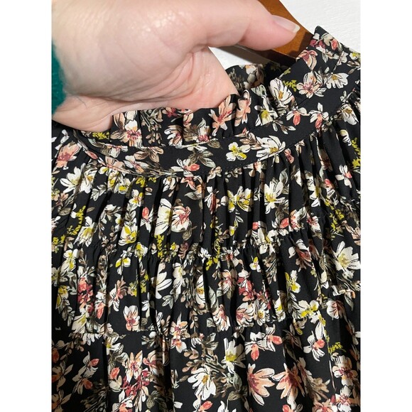 Ann Taylor LOFT Black Floral Ruffle Blouse Size Small Shirred Boho Romantic Top - Picture 9 of 14